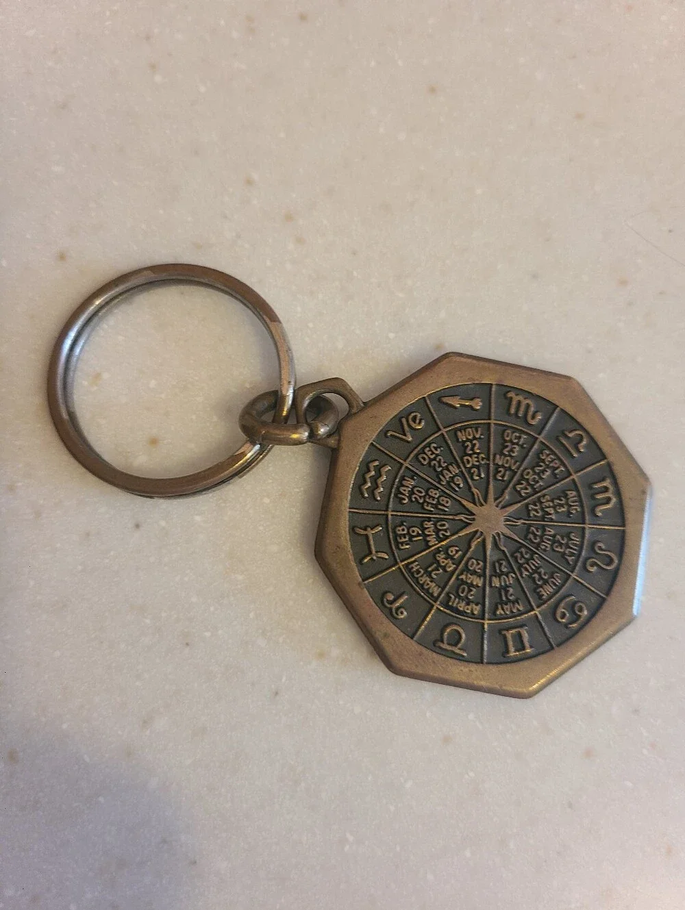 Vintage Capricorn Zodiac Keychain - Metal Bronze Tone